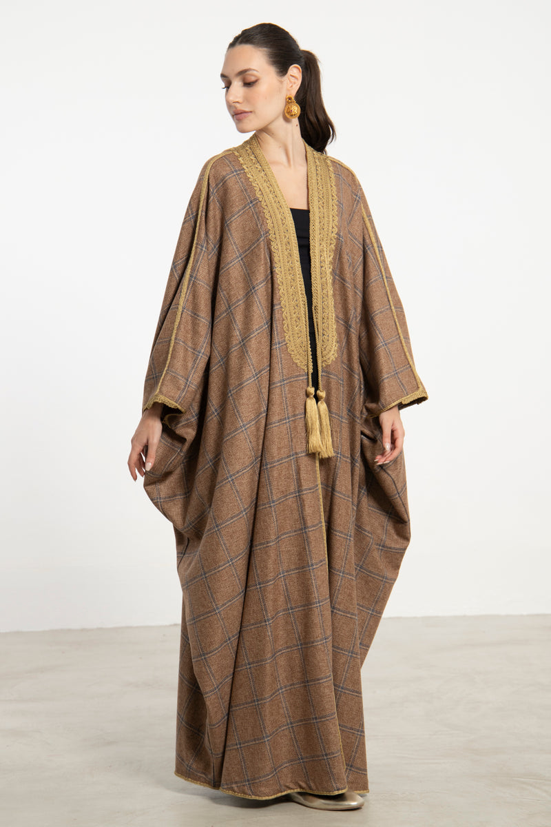 Cashmere Light Brown & Gold Abaya
