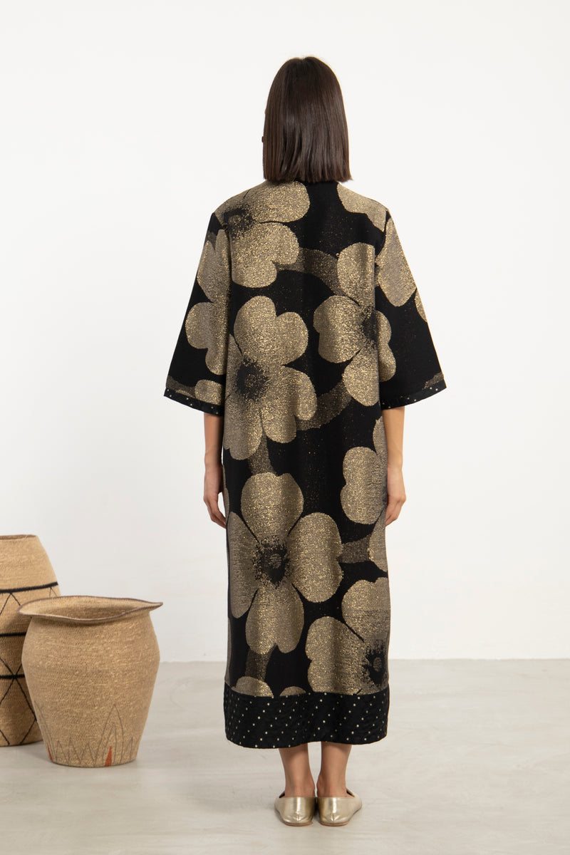 Anissa Cotton Jacquard Black & Gold Dress