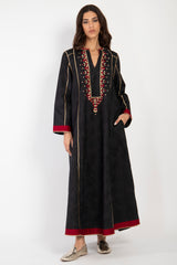 Amani Cotton Jaquard Embroidered Black Dress