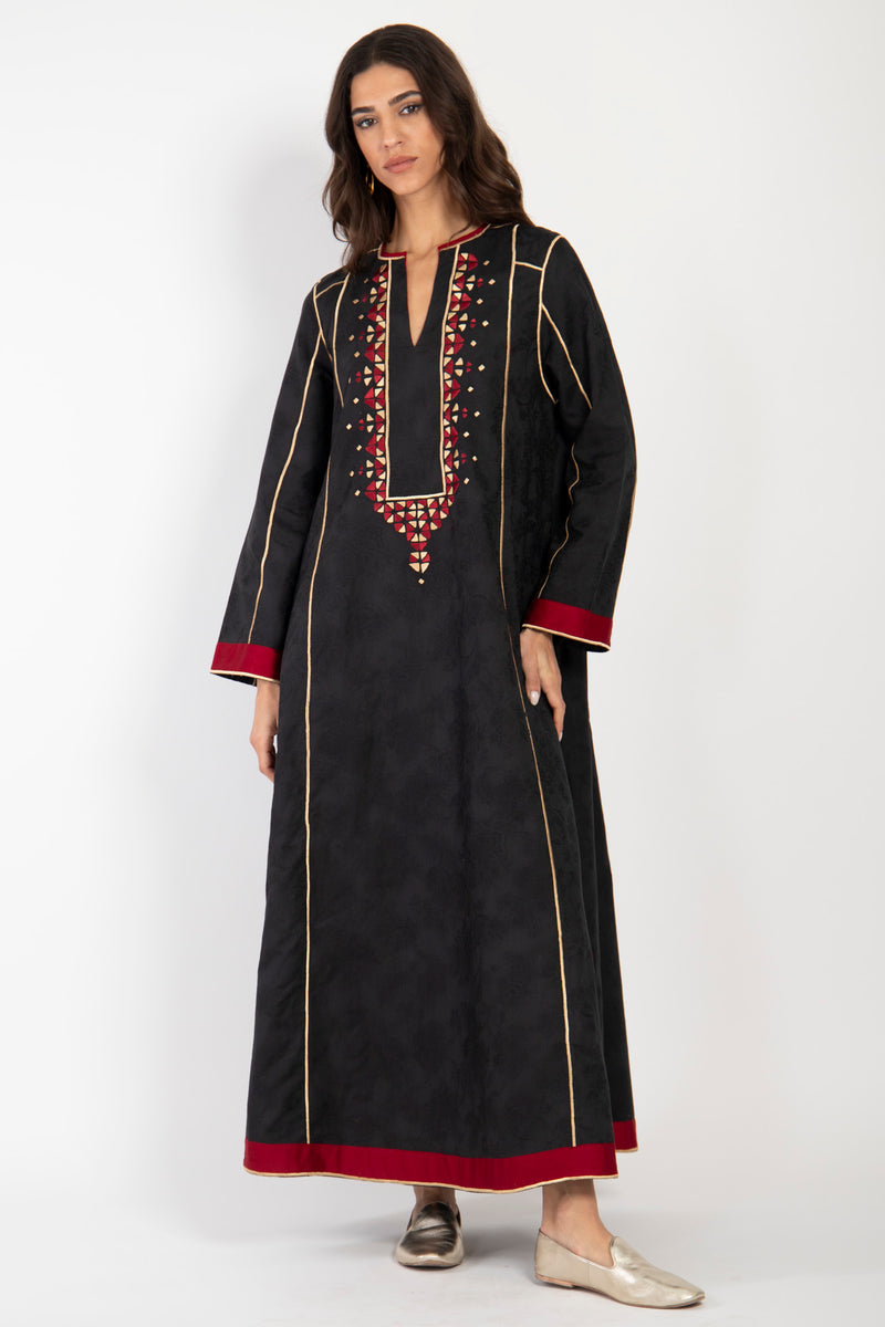 Amani Cotton Jaquard Embroidered Black Dress