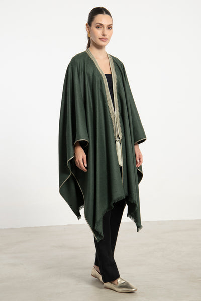 Wool & Cashmere Green Poncho – Orient 499