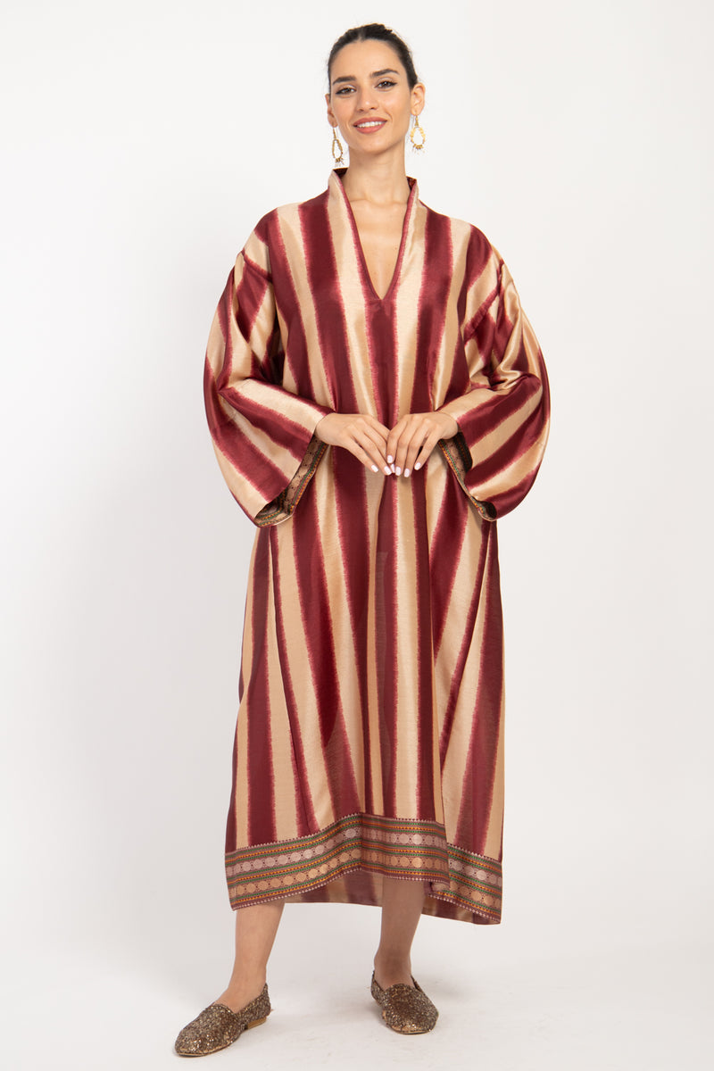 Nisrine Silk Red & Gold Kaftan