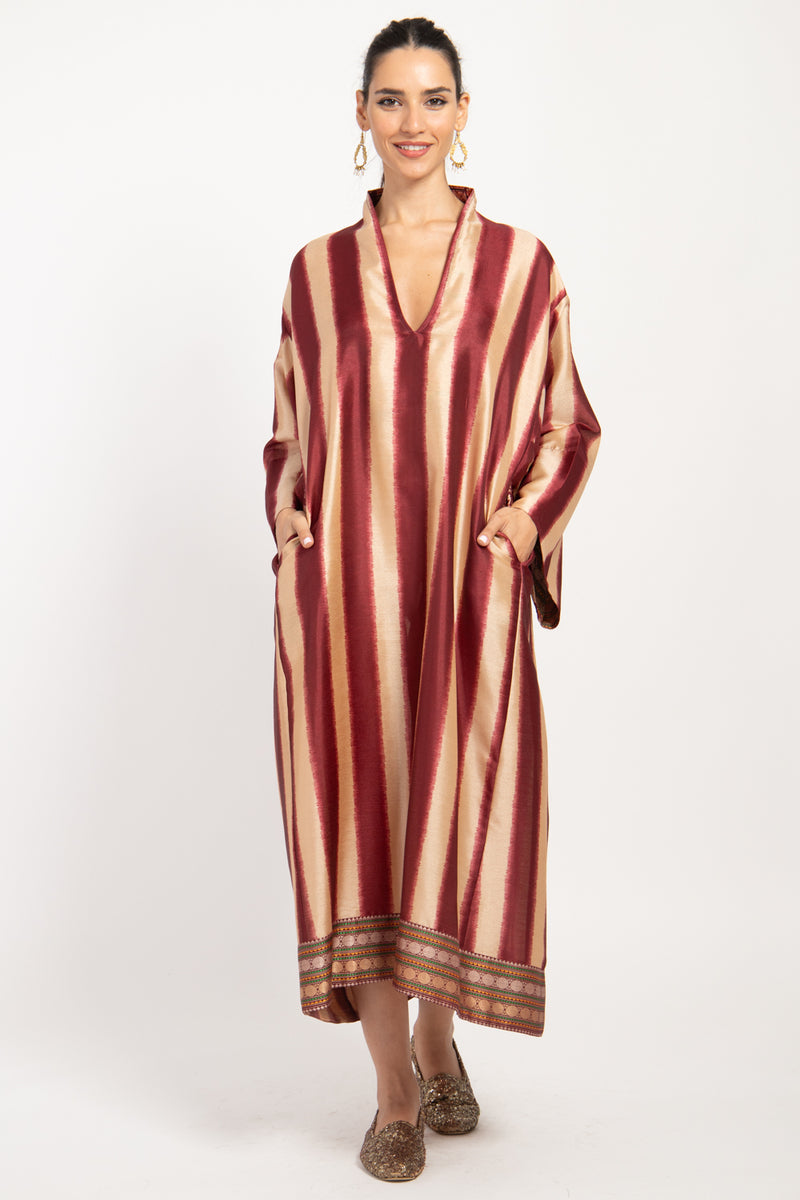 Nisrine Silk Red & Gold Kaftan