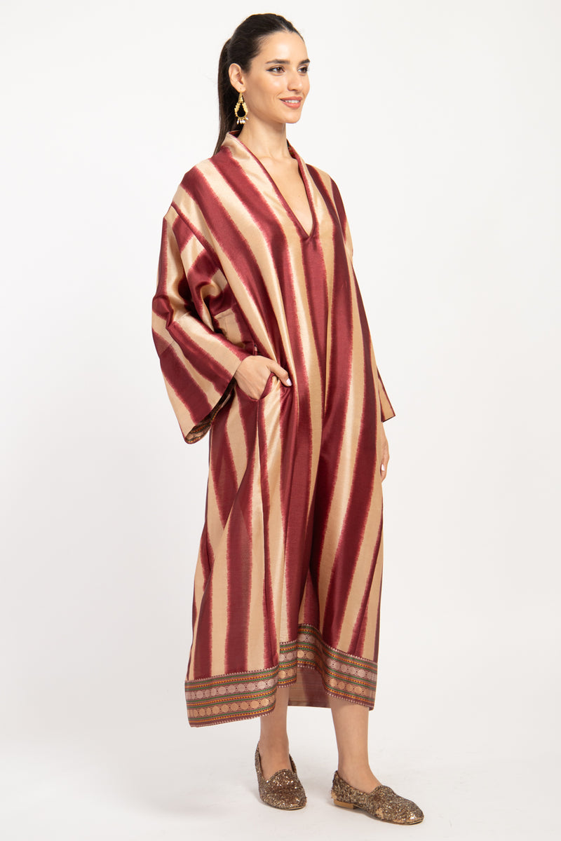 Nisrine Silk Red & Gold Kaftan