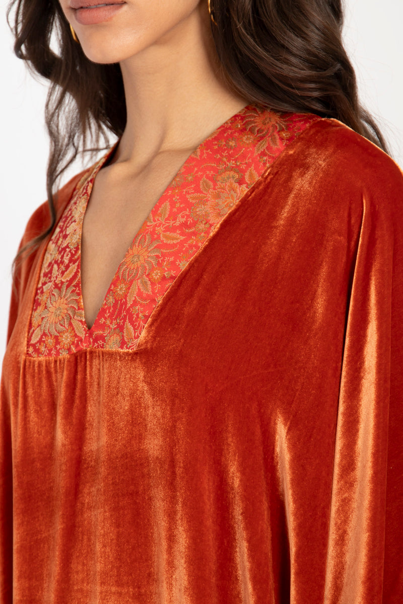 Adan Silk Velvet Rust Kaftan