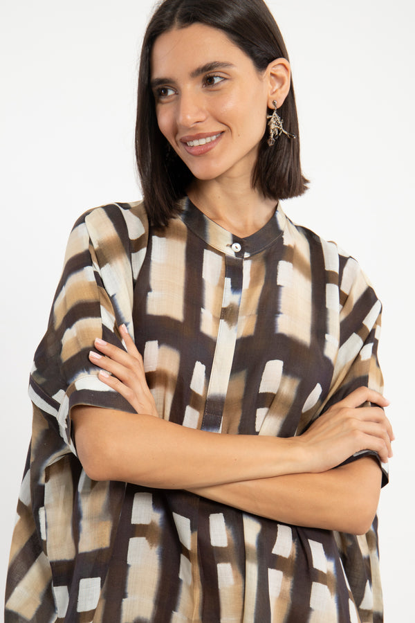 Helen Linen Brown Geometric Dress