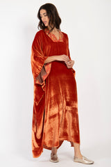 Adan Silk Velvet Rust Kaftan