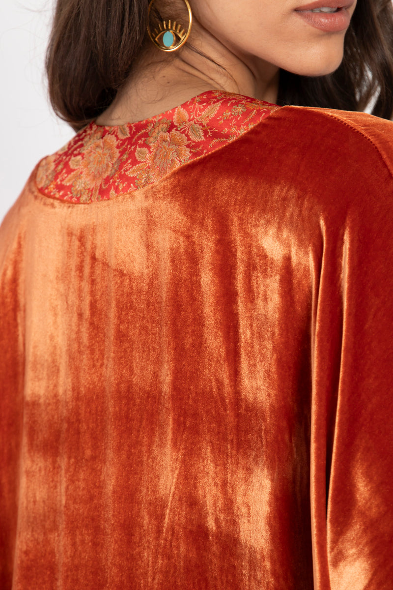 Adan Silk Velvet Rust Kaftan