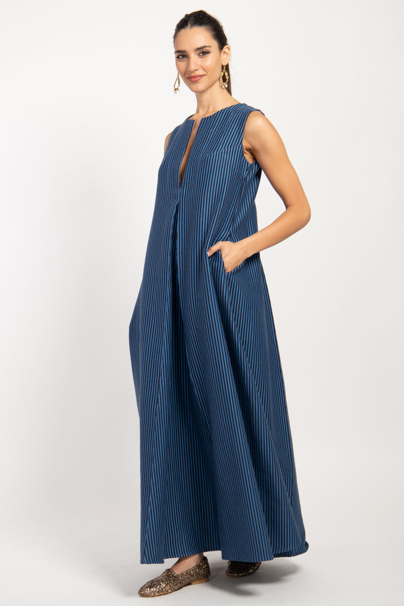 Rakia Cotton Blue Striped Dress