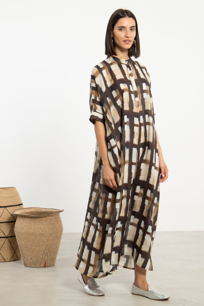 Helen Linen Brown Geometric Dress