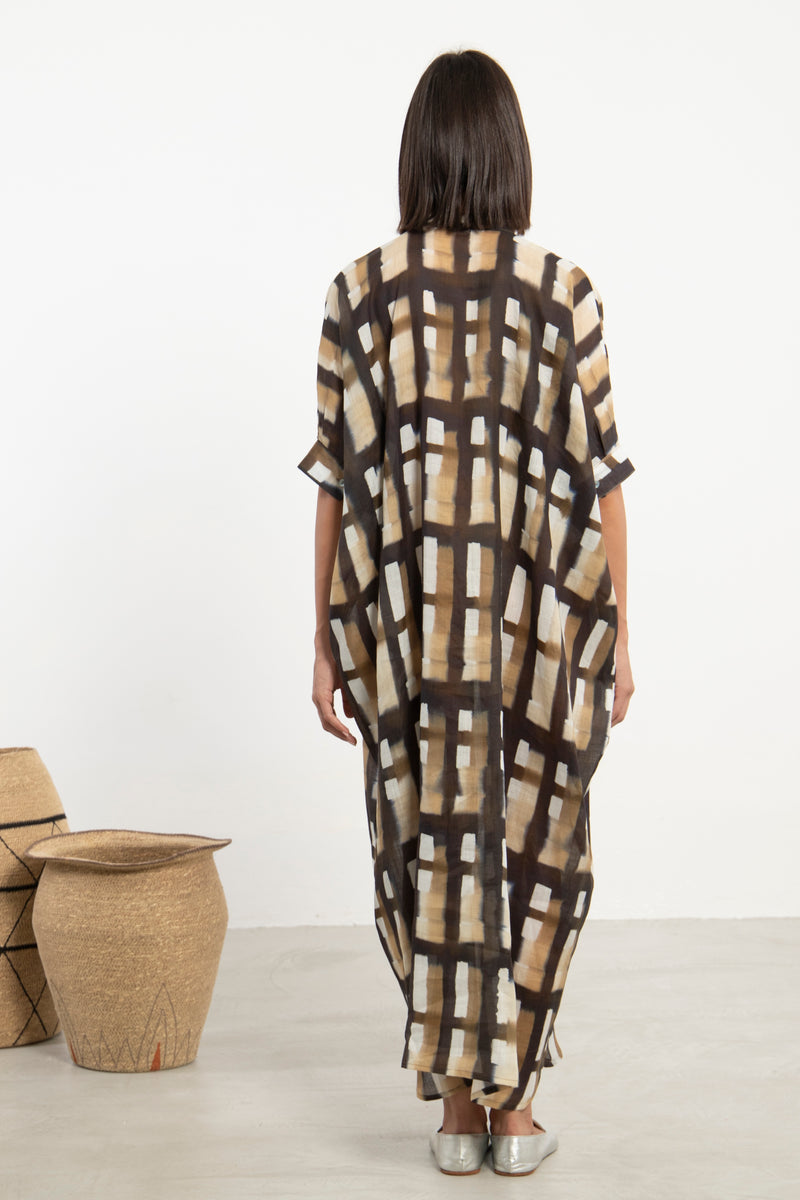 Helen Linen Brown Geometric Dress