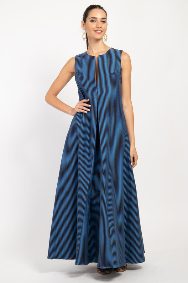 Rakia Cotton Blue Striped Dress