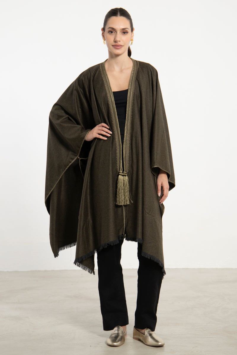 Olive Green Wool & Cashmere Poncho