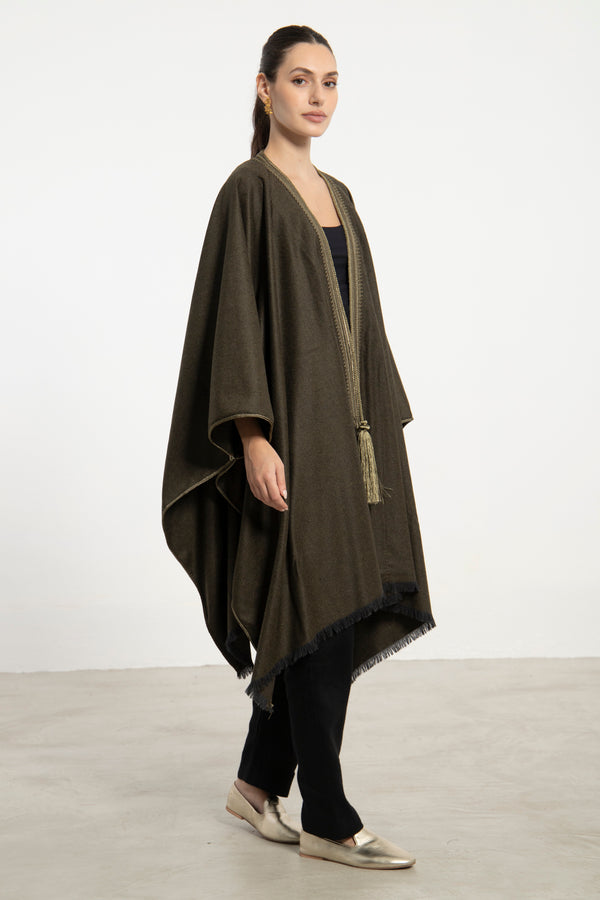 Olive Green Wool & Cashmere Poncho