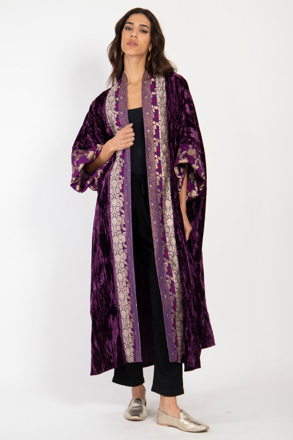 Yasma Crushed Velvet Purple Abaya