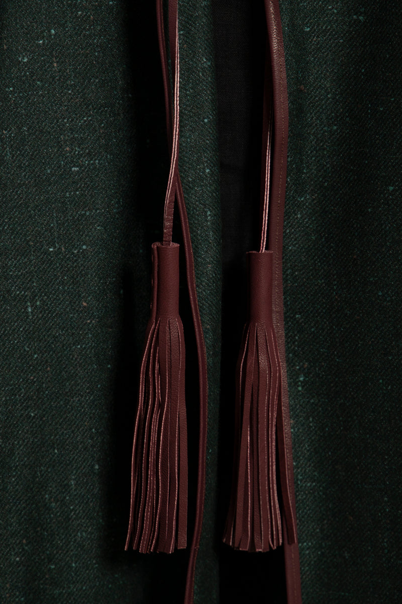 Dark Green Wool & Cashmere Leather Poncho