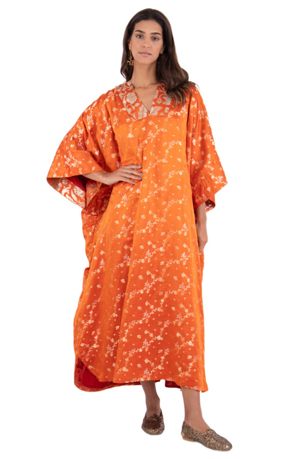 Adan Silk Orange Brocard Dress