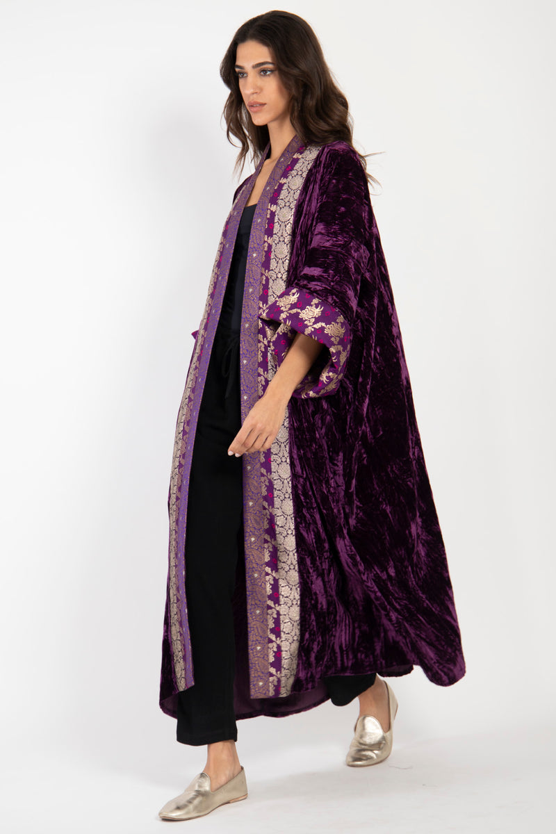 Yasma Crushed Velvet Purple Abaya