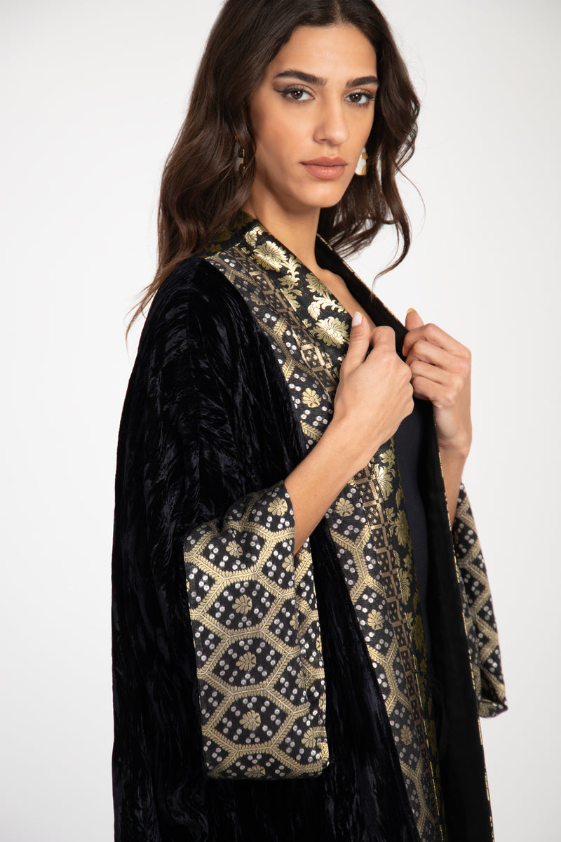 Yasma Crushed Velvet Black Abaya