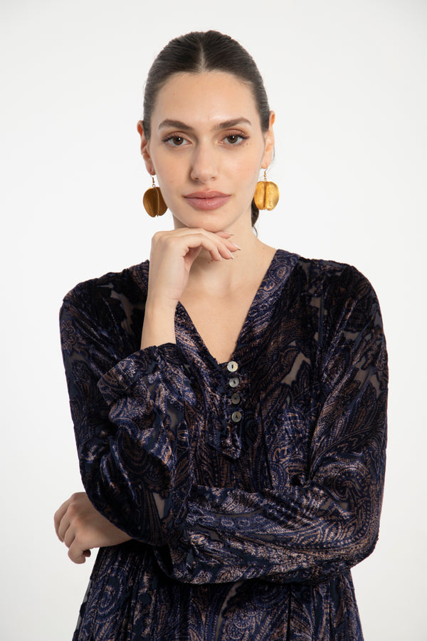 Zamzam Velvet Devoré Navy Dress