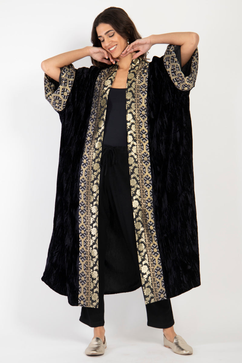 Yasma Crushed Velvet Black Abaya