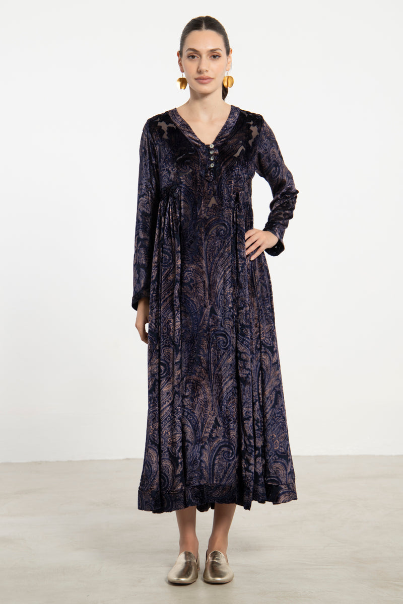 Zamzam Velvet Devoré Navy Dress