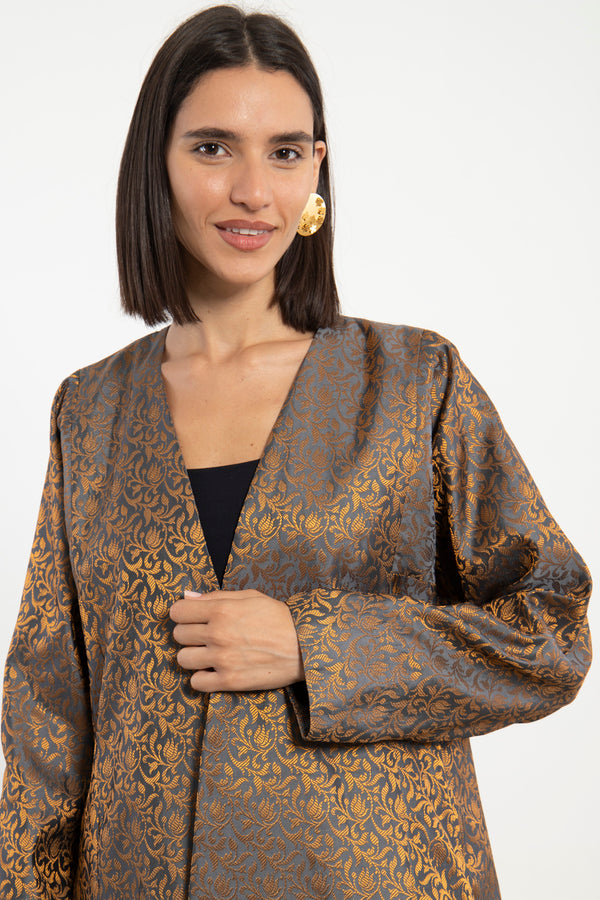 Malaki Brocade Gold & Grey Coat