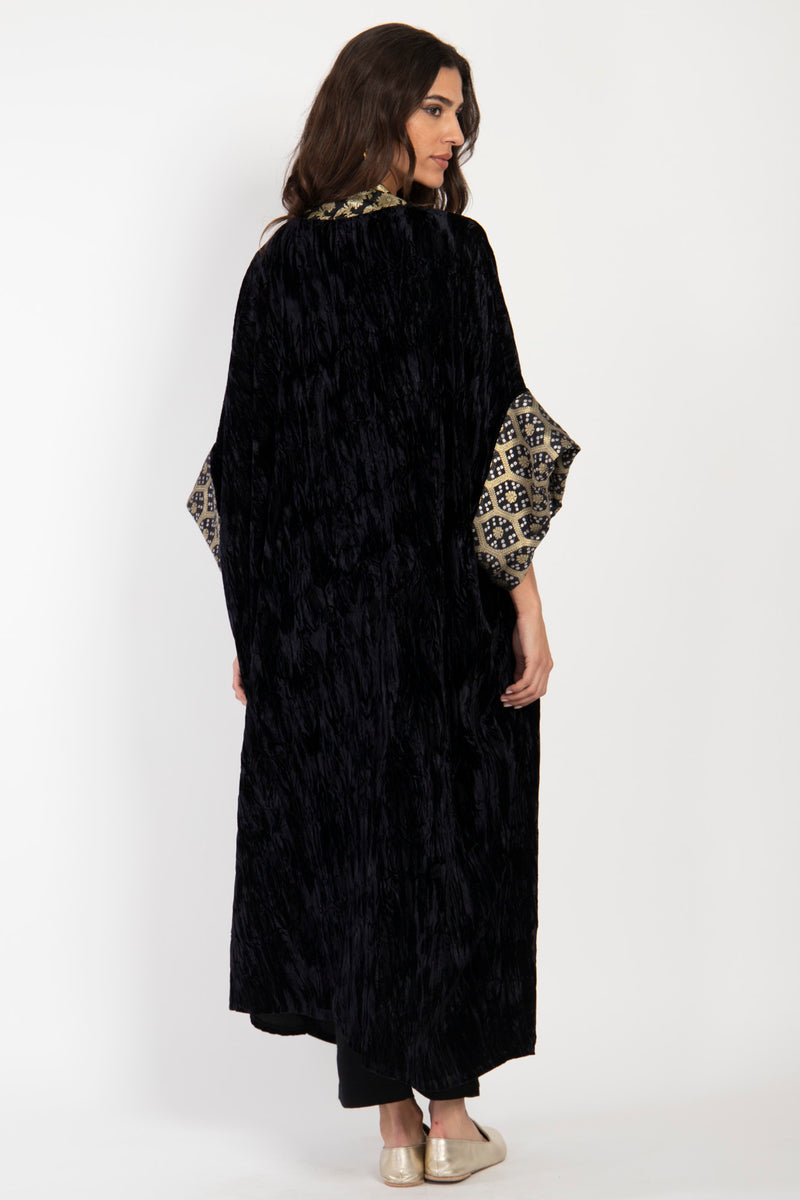 Yasma Crushed Velvet Black Abaya