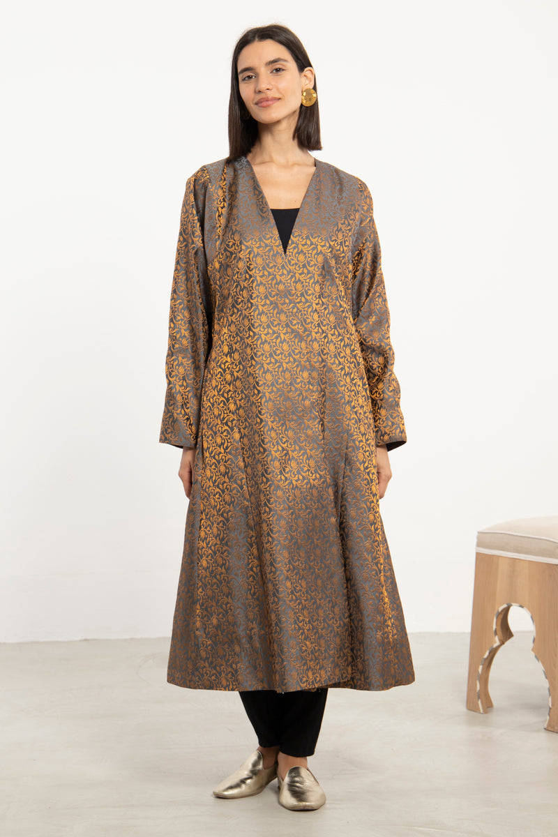 Malaki Brocade Gold & Grey Coat