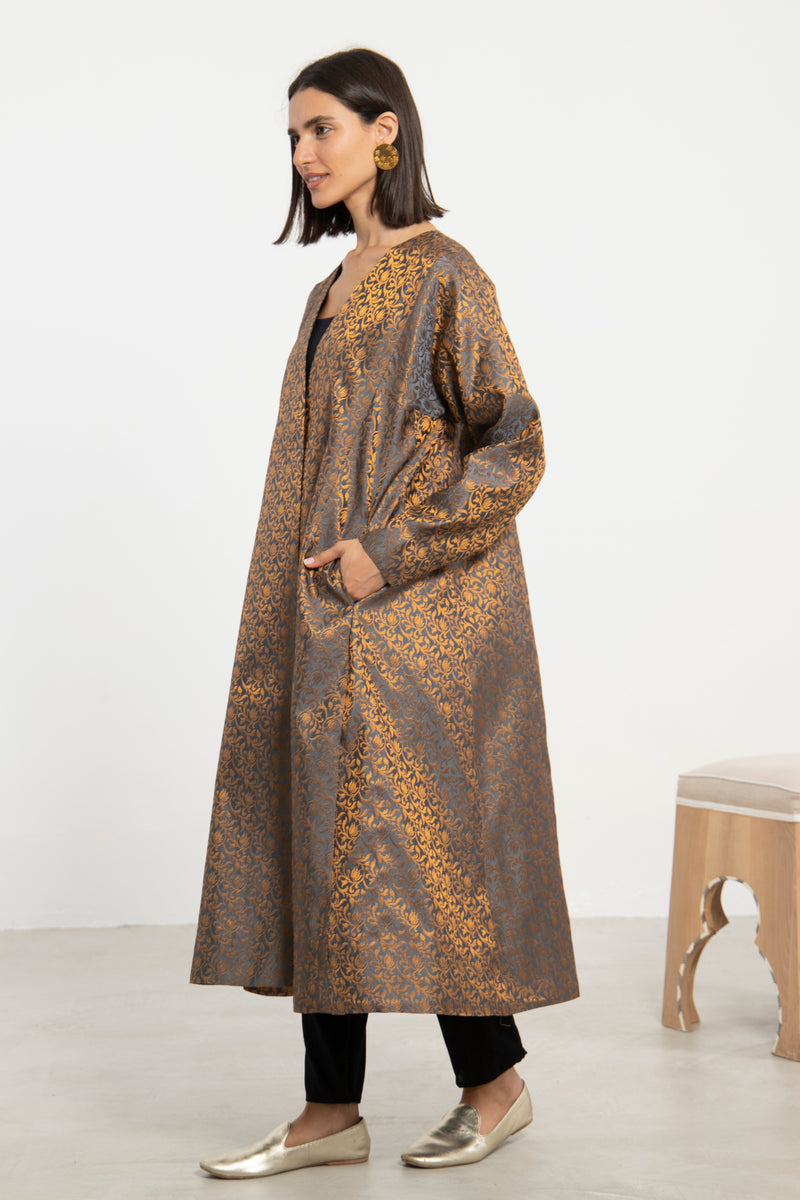 Malaki Brocade Gold & Grey Coat