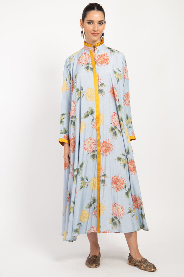 Marwa Cotton Light Blue Printed Dress