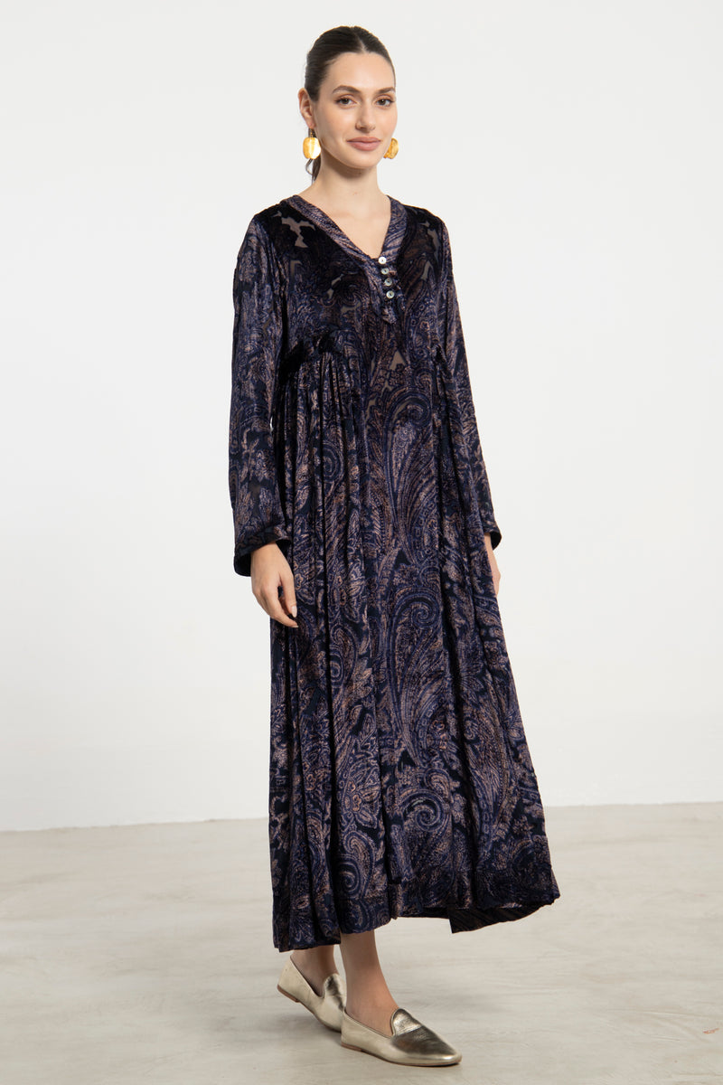 Zamzam Velvet Devoré Navy Dress