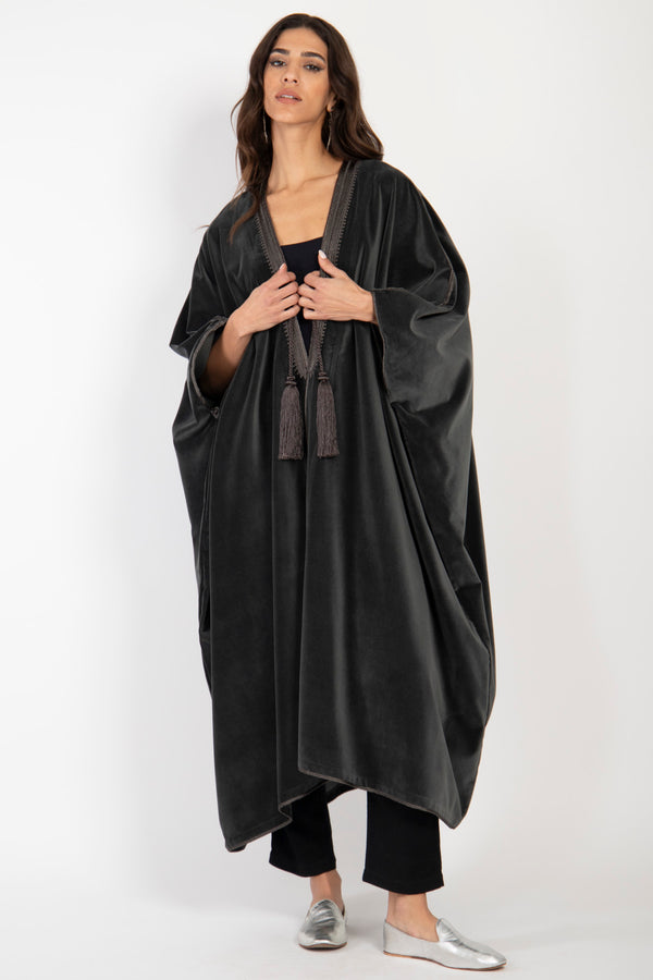 Aida Cotton Velvet Grey Abaya