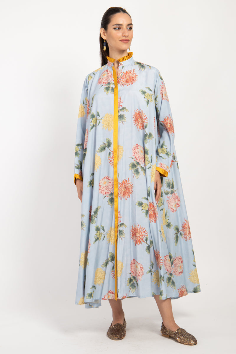 Marwa Cotton Light Blue Printed Dress