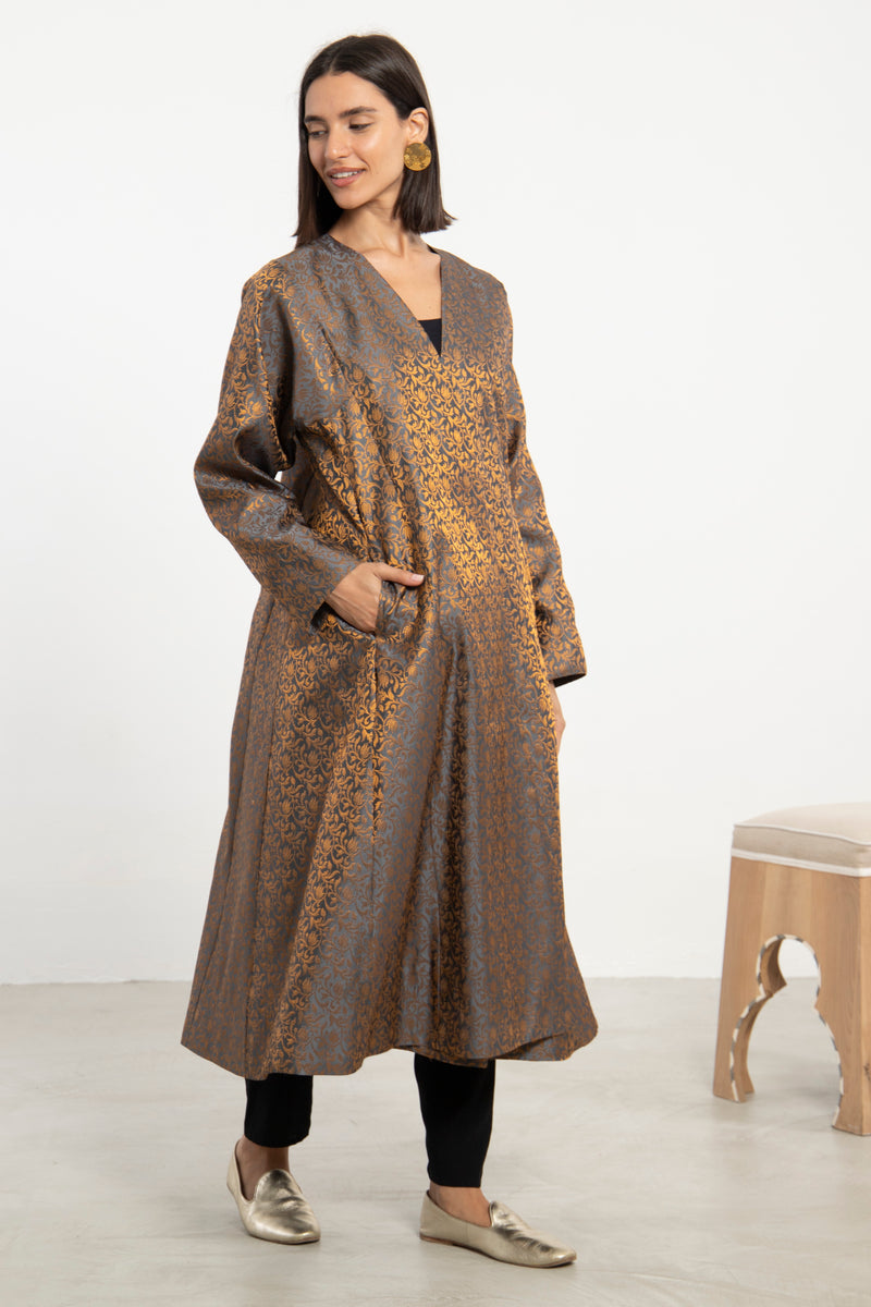 Malaki Brocade Gold & Grey Coat