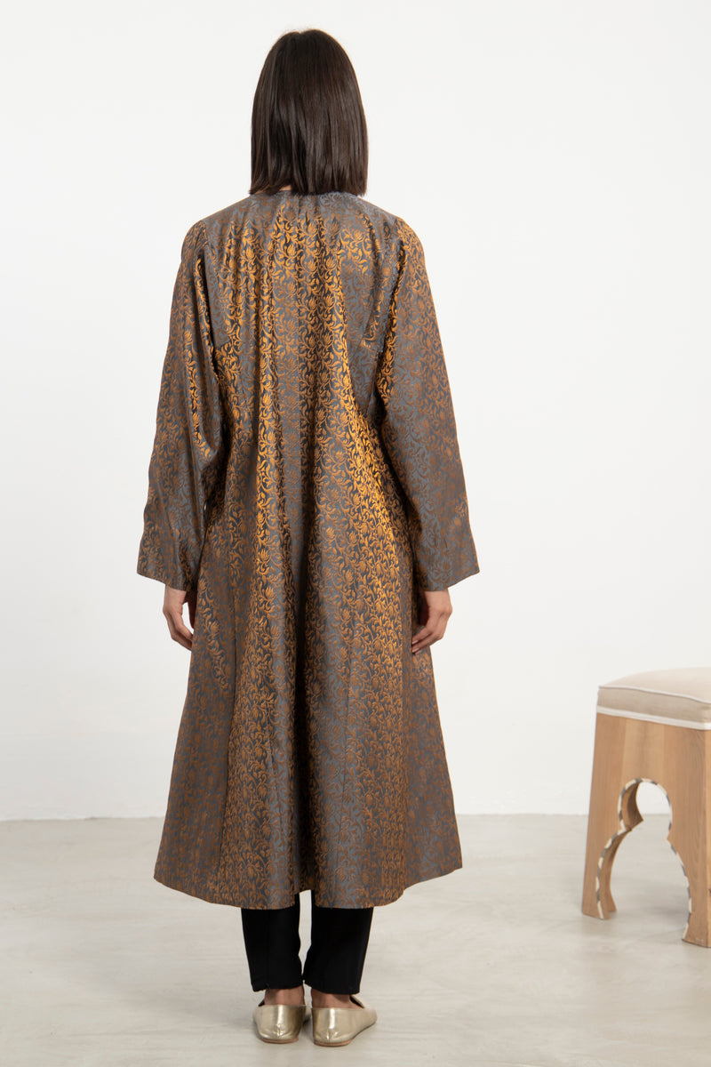 Malaki Brocade Gold & Grey Coat