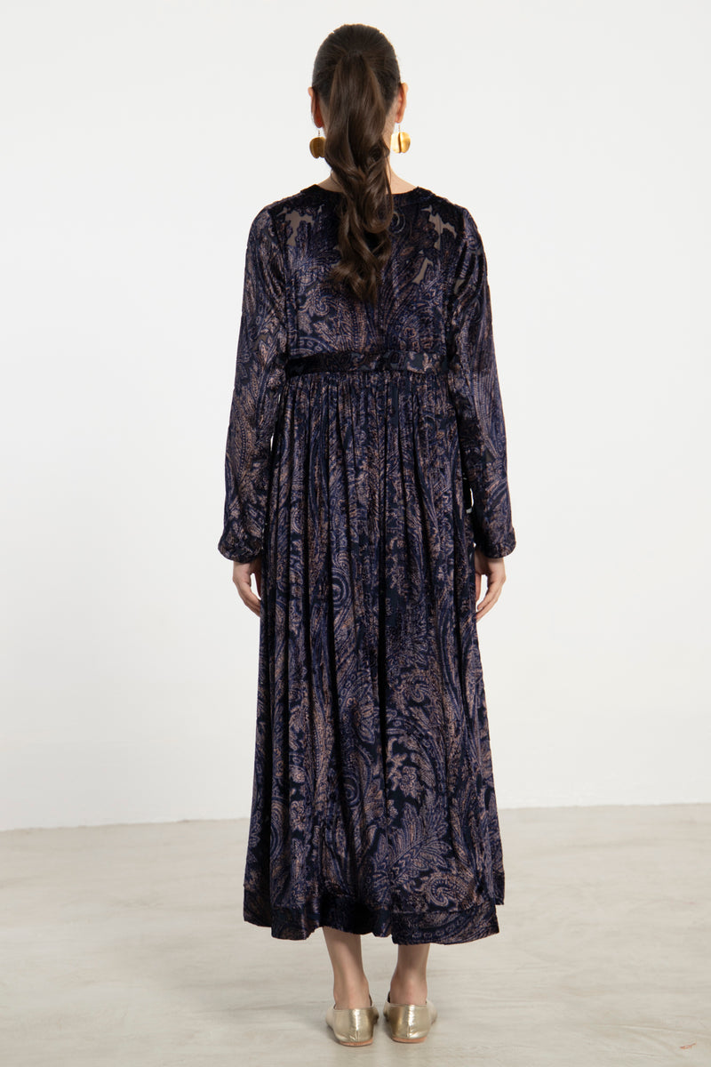 Zamzam Velvet Devoré Navy Dress