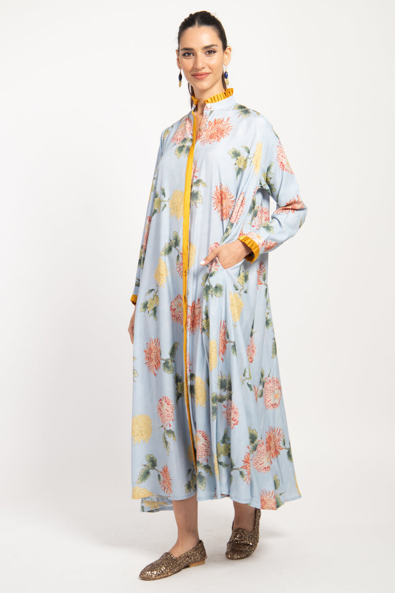 Marwa Cotton Light Blue Printed Dress