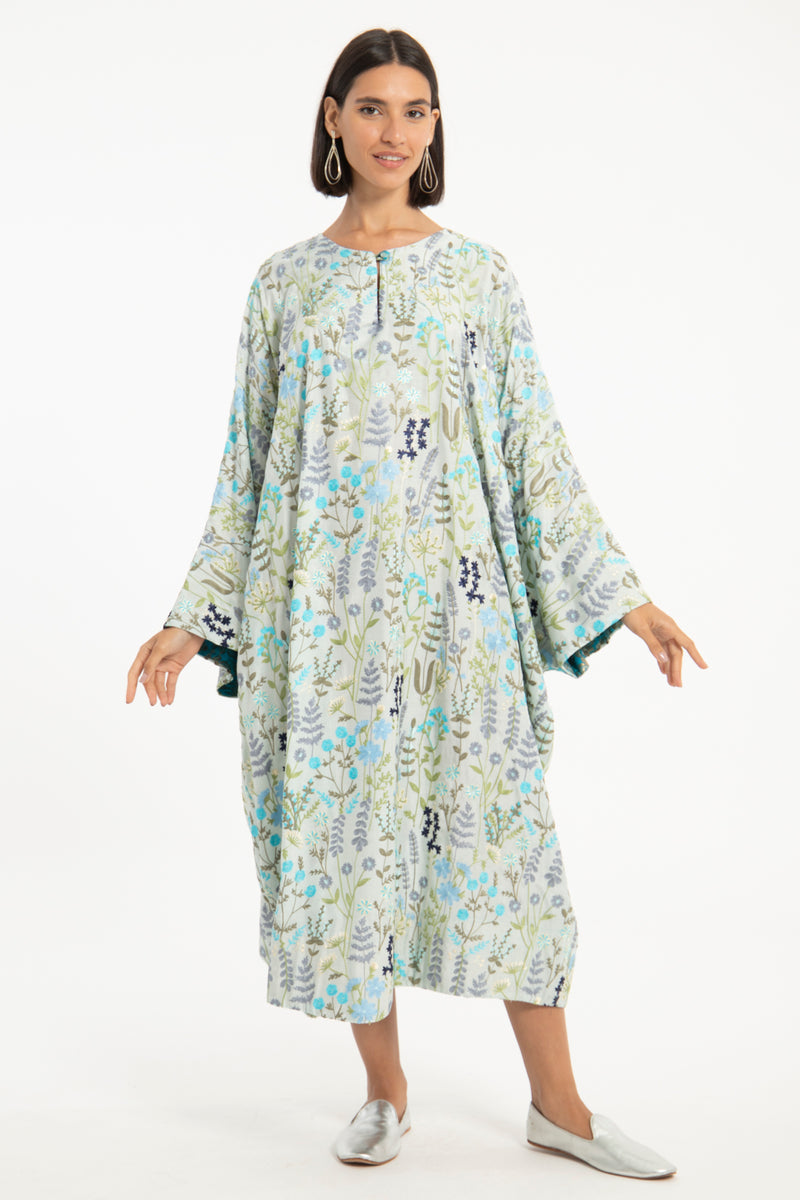 Asmahan Silk Light Blue Embroidered Kaftan