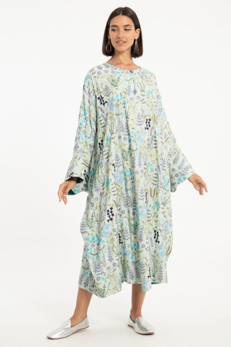 Asmahan Silk Light Blue Embroidered Kaftan