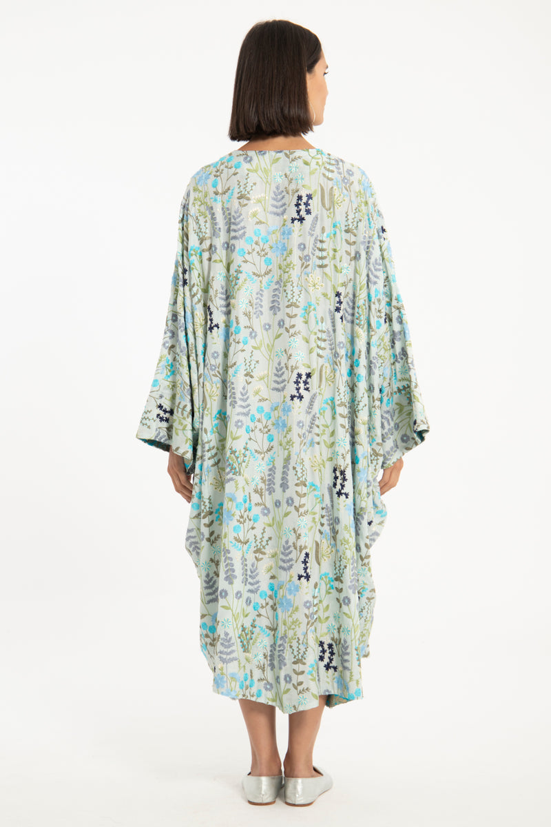 Asmahan Silk Light Blue Embroidered Kaftan