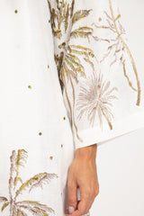 Shirine Linen Embroidered White Palms Kaftan