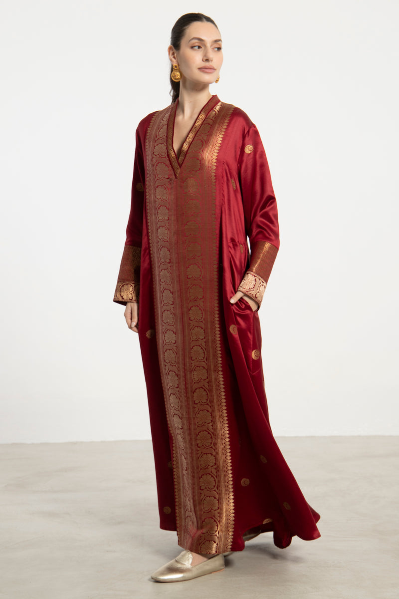 One-Of-a-Kind Soula Silk Burgundy & Gold Dress