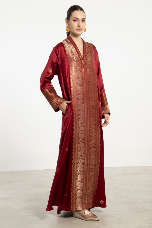 One-Of-a-Kind Soula Silk Burgundy & Gold Dress
