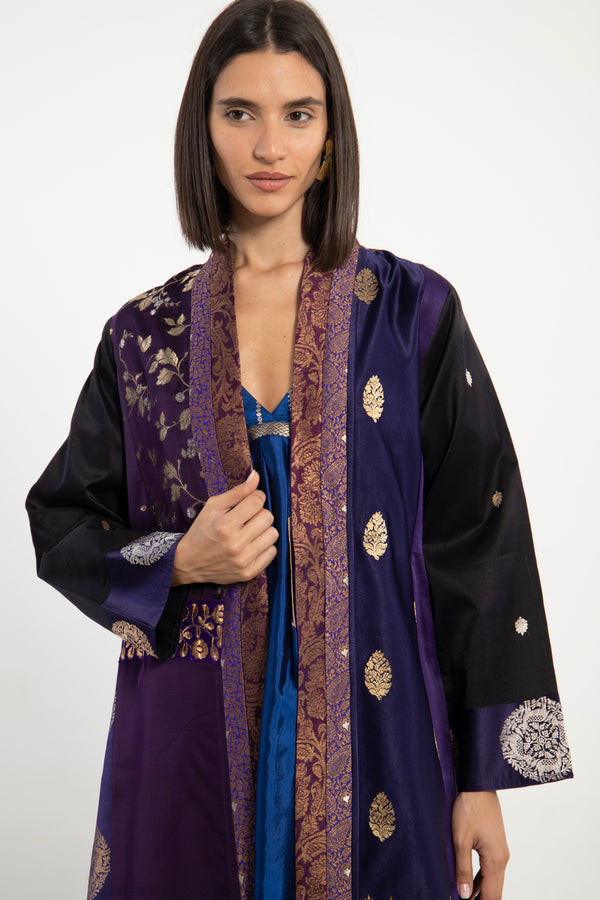 Fayrouz Silk Brocade & Patchwork Coat