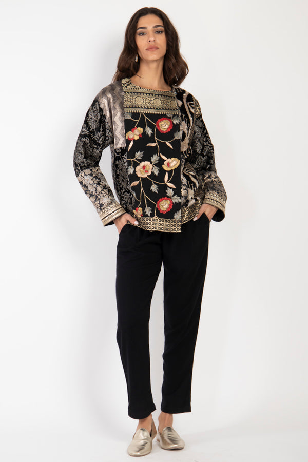 Hanadi Velvet & Silk Brocade Patchwork Jacket