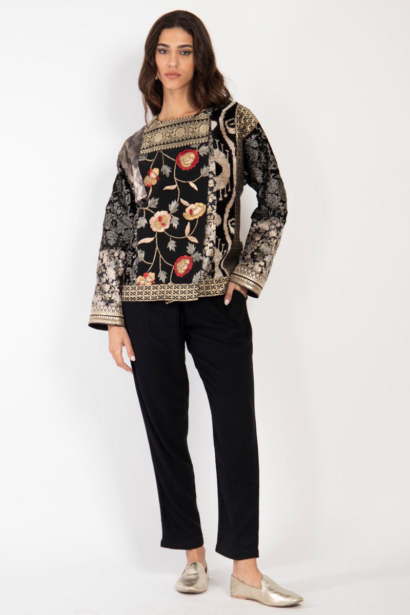 Hanadi Velvet & Silk Brocade Patchwork Jacket