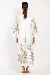 Shirine Linen Embroidered White Palms Kaftan