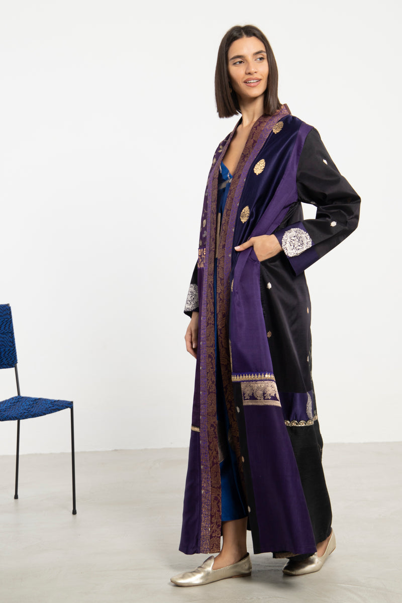 Fayrouz Silk Brocade & Patchwork Coat