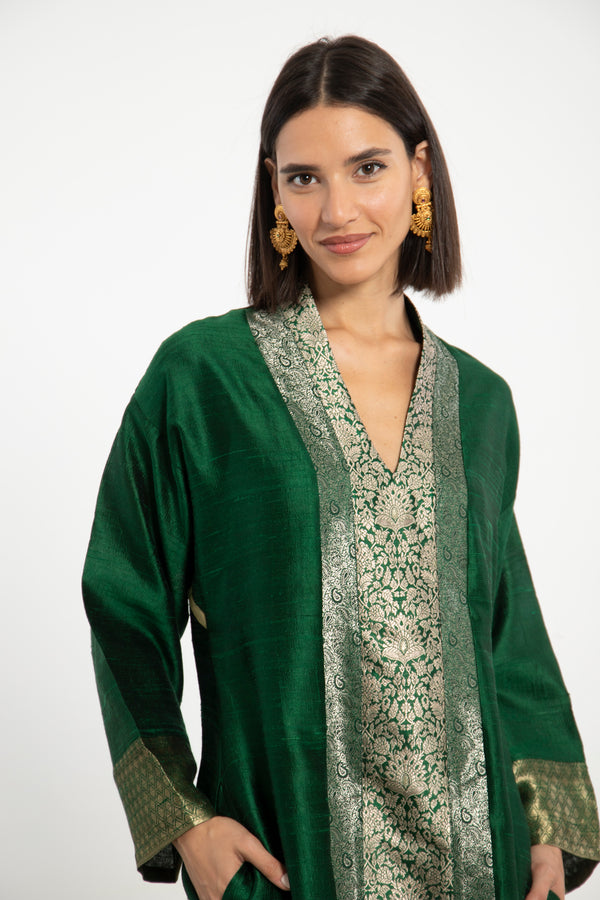 Basma Handwoven Silk Dark Green Dress